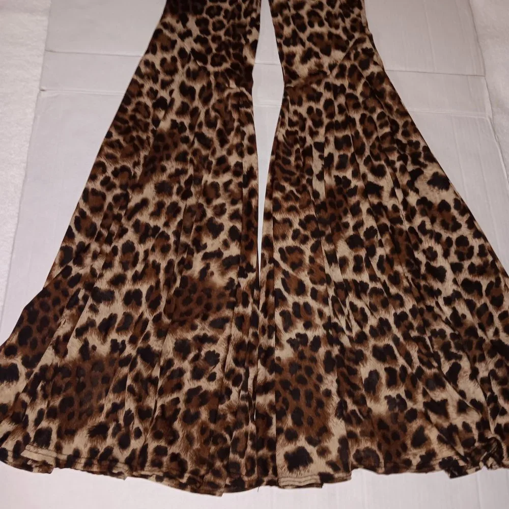 FASHION NOVA SHEER FLARE LEG ANIMAL PRINT PANTS SIZE SMALL